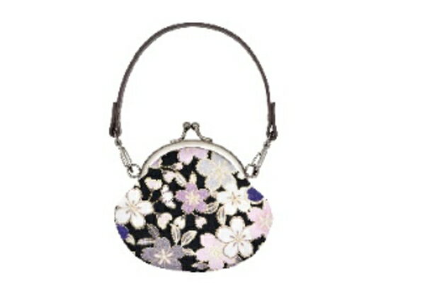 【送料無料】　Ripple　リップル　ストラップ付き丸がま口財布黒　ブラック　桜づくし　花柄　ポーチ　コインケース　小物入れ　小銭入れ　収納　レディース　女性　お出かけ　アウトドア　雑貨　グッズ　かわいい