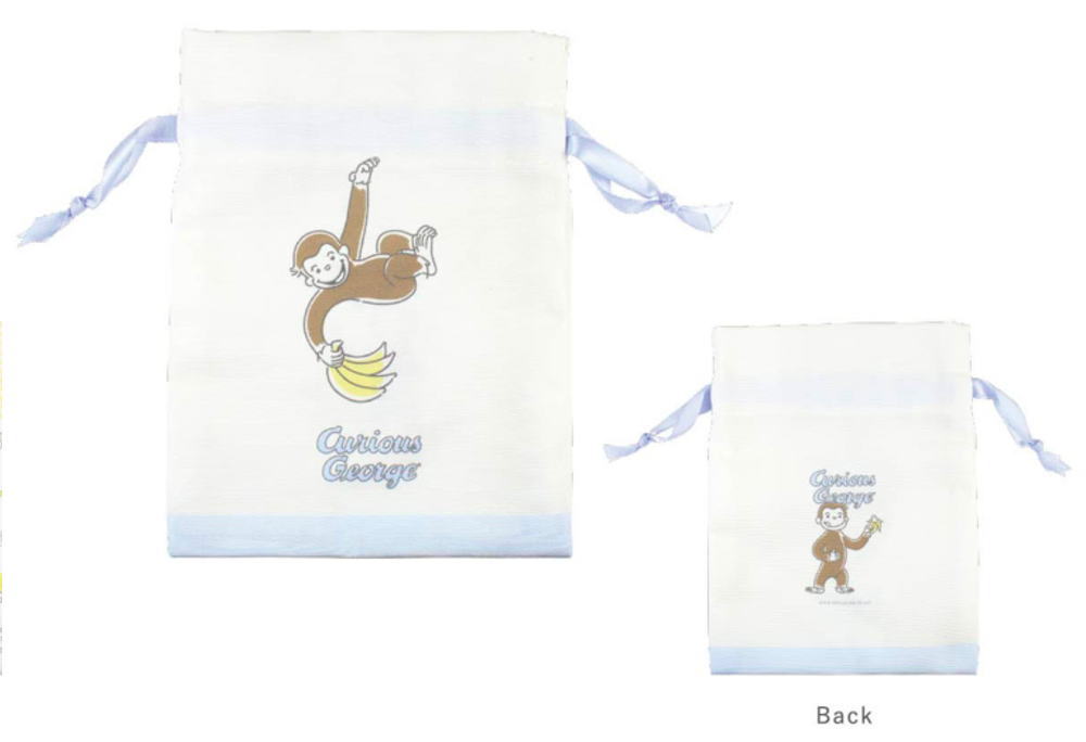 おさるのジョージ　ナチュラルライフシリーズ　巾着ポーチブルー　青　ひとまねこざる　Curious George..