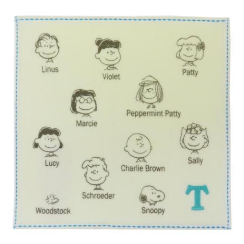 【送料無料】　スヌーピー　SNOOPY　イニシャルミニタオルT　ピーナッツ　ウッドストック　すぬーぴー　アニメ　キャラクター　たおる　ハンカチ　ハンドタオル　海　プール　雑貨　グッズ　かわいい