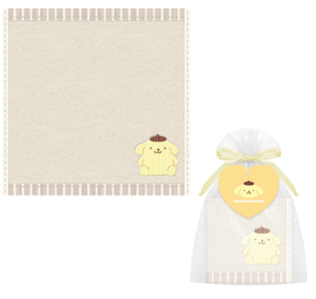 サンリオキャラクターズ　巾着入りタオルポムポムプリン　たおる　ハンカチ　ミニタオル　ハンドタオル..