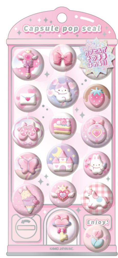 【送料無料】　オリジナル　カプセルポップシールぴんくぽっぷ　ステッカー　シール　プチ　ミニ　ワンポイント　文房具　雑貨　グッズ　かわいいのサムネイル
