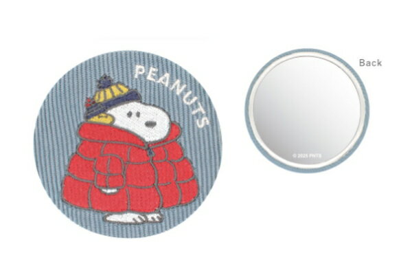 【送料無料】　スヌーピー　SNOOPY　コーデュロイ刺繍缶ミラースヌーピーとウッドストック　ピーナッツ　すぬーぴー　アニメ　キャラクター　鏡　メイク　化粧　コスメ　雑貨　グッズ　かわいい