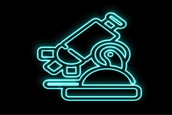 ネオン　顕微鏡けんびきょう　研究　科学　かがく　サイエンス　アイコン　イラスト　ネオンライト　電..