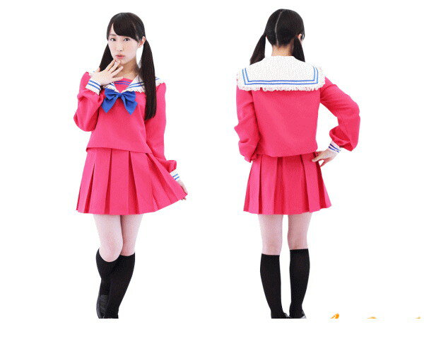 レディ A05(G)68PI Kawaii セーラー学校 セーラー服 女子高生 学生服 パーティ 原宿系の鮮やかピンクにブルーリボン ラインがかわいい AOIコレクションコスプレシリーズコスプレ 衣装 仮装 イベント コスチューム