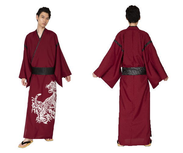 メンズ 花鳥風月着物虎紅 着物 和風 袴 袴風 きもの 和柄 ハロウィン コスプレ コスチューム 衣装 仮装 かわいい