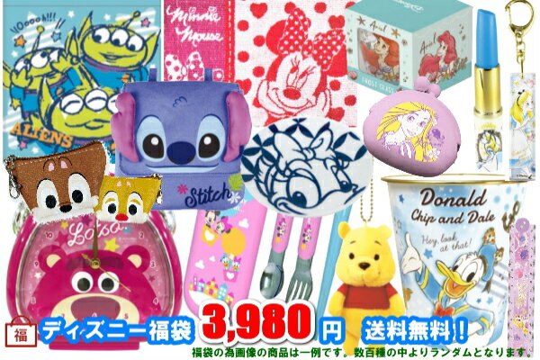 【個数限定！】【ディズニーキャラクター】3980円福袋！送料無料 送料込　チップとデール　アリエル　エイリアン　ラプンツエル　アナ雪　エルサ　プー　ドナルド　ミッキー　ミニー　トイストーリー　ウッディ　バズ　ベル　プリンセス等　ポーチ　バッグ　ランチグッズのサムネイル