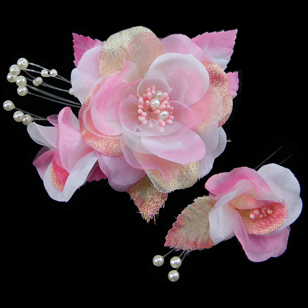フラワー髪飾り -228- 花かんざし 2点セット ピンク