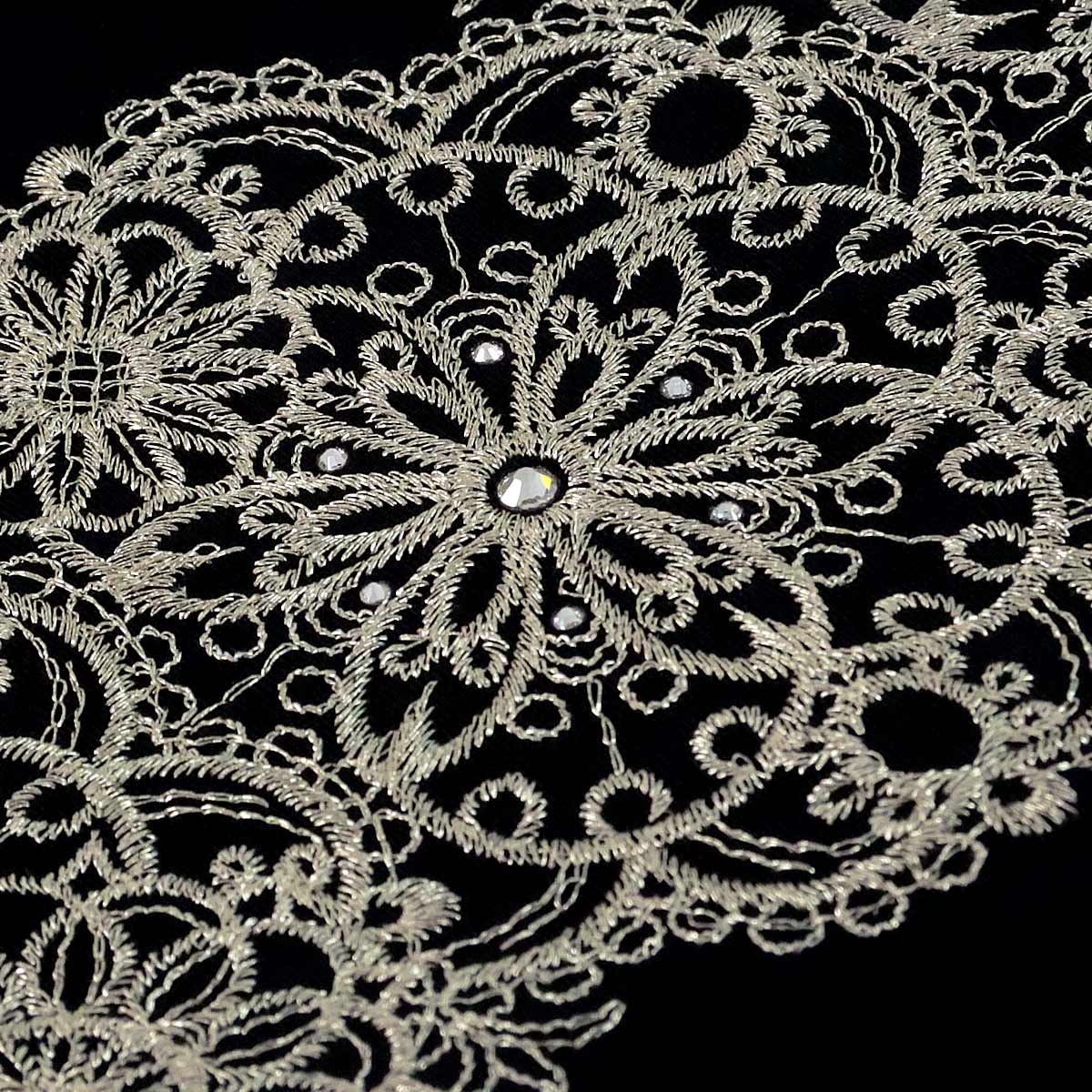 刺繍半衿 -97- E-1283 黒/金 レース刺繍 ストーン付き 日本製 ポリエステル100%