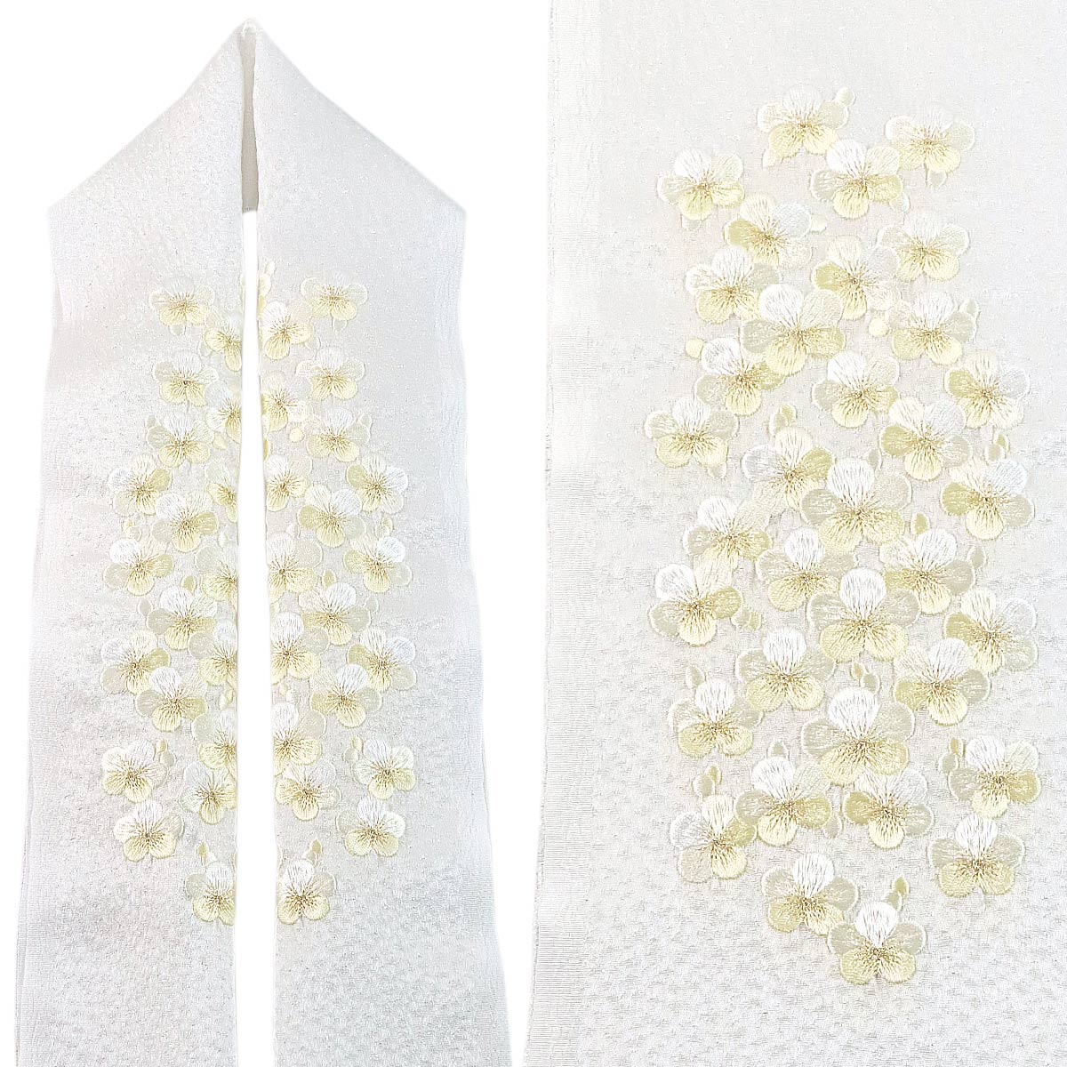刺繍半衿 正絹 E-1302 B 白地/白金刺繍 梅刺繍 絹100% 日本製