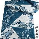 浴衣反物 レディース -43D- 綿絽 藍色・白磁/切りバメに花 綿100% 日本製