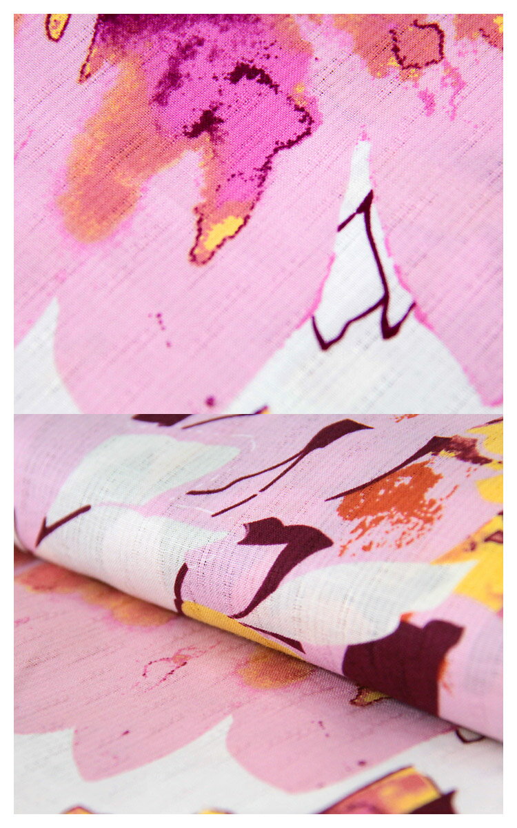 浴衣 レディース -17- 変わり織 綿100％ フリーサイズ ピンク 花柄