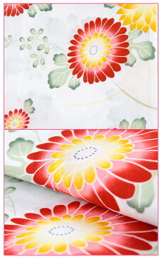 【30%OFF/スーパーSALE】 浴衣 レディース -43- トールサイズ 綿100% 白 菊 花柄