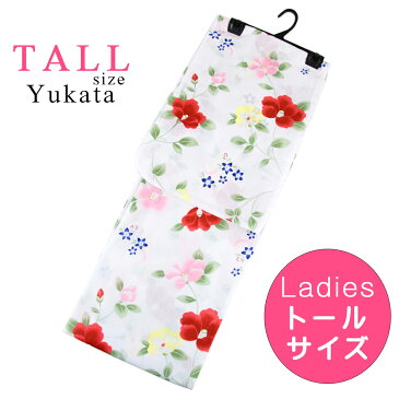 【30%OFF/スーパーSALE】 浴衣 レディース -44- トールサイズ 綿100% 白 つばき 花柄