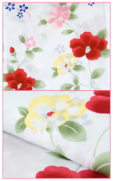 【30%OFF/スーパーSALE】 浴衣 レディース -44- トールサイズ 綿100% 白 つばき 花柄