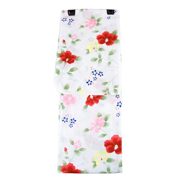 【30%OFF/スーパーSALE】 浴衣 レディース -44- トールサイズ 綿100% 白 つばき 花柄