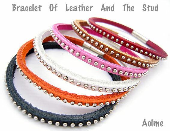 ブレスレット バングル レザー丸 スタッド 鋲 レザー 革ブレス メンズ レディース アクセサリー【楽ギフ_包装選択】3-5731
