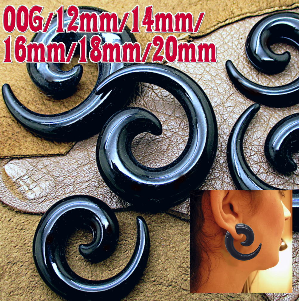 Rakuten - 大きい 太い ラージサイズ ブラック 黒 ボディピアス アクリル スパイラル テーパー UV トンネル 00G 12mm 14mm 16mm 18mm 20mm bp973