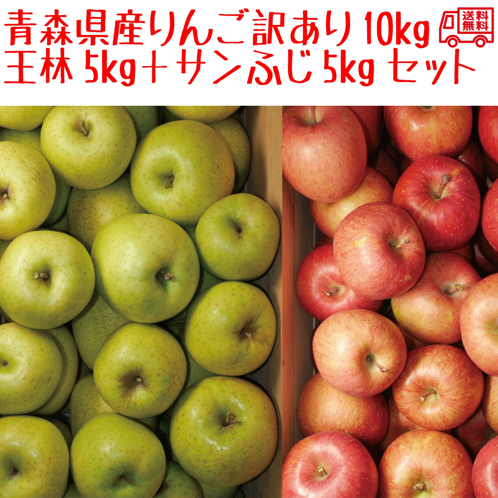 クール便込み 青森県産 りんご10kgセット 王林5kg15-25玉程度 ふじ5kg15-25玉程度