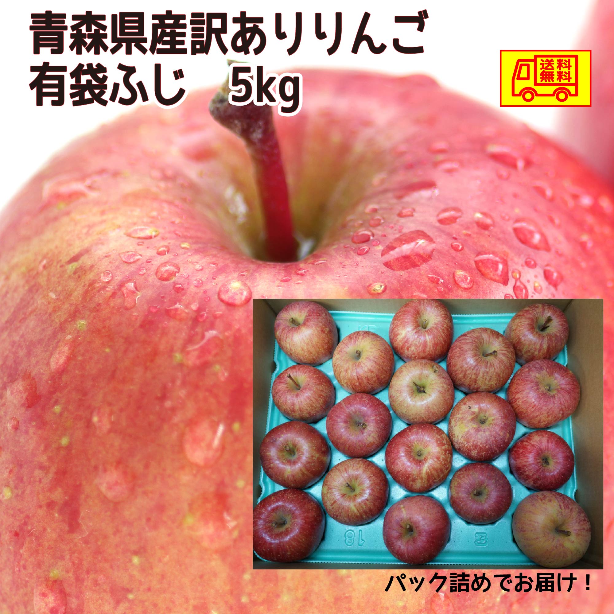 青森県産　りんご　訳あり　ご家庭用　有袋ふじ3kg・5kg　パック詰め　送料無料