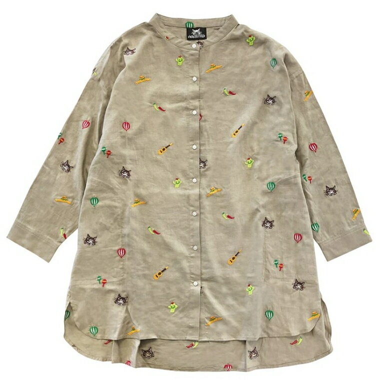 【今.スーパーセール限定クーポン】ダヤン 服 わちふぃーるど メヒコ刺繡チュニック サンド フリーサイズ 長袖 レディース 猫 猫柄 ねこ ネコ ブランド 洋服 服 着るもの ファッション かわいい グッズ 猫好き ダヤングッズ 誕生日 公式