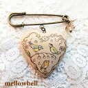 《メール便OK》【mellowbell 65】小鳥のコーラス/ハート型 木製 焼絵のブローチ【RCP】【小鳥 青い鳥 ウッドバーニング アクセサリー ハンドメイド 日本製】(4)