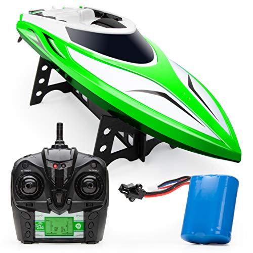  Force1 Velocity H102 RCボートプール 湖用 リモコンボート時速32km以上の速度 4チャンネル2.4GHZリモコン 充電式ボートバッテリー(緑) 大人と子供向けの高速RCボート