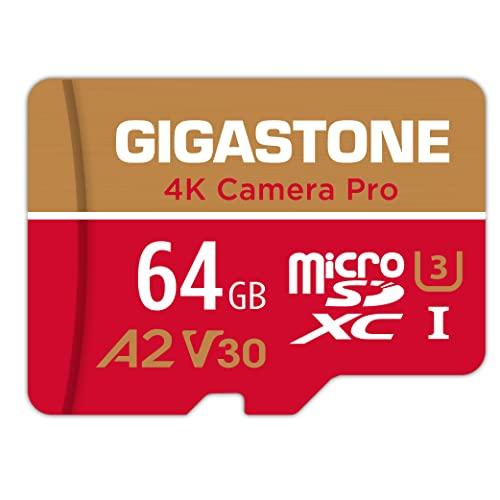 Gigastone 64GB マイクロSDカード A2 V30 Ultra HD 4K ビデオ録画 Gopro 防犯カメラ用 高速4Kゲーム 動作確認済 95MB/s マイクロ SDXC UHS-I U3 C10 Class 10 m