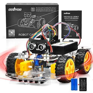 OSOYOO Arduino用 アルドゥイーノ UNO 多機能 教育 ロボット カー V2.1 STEM リモコン App 4WD構築、プログラミング、学習 のための 教育用 電動 ロボティクス コーディング 方法 スターターキット 電子工作 電池 充電