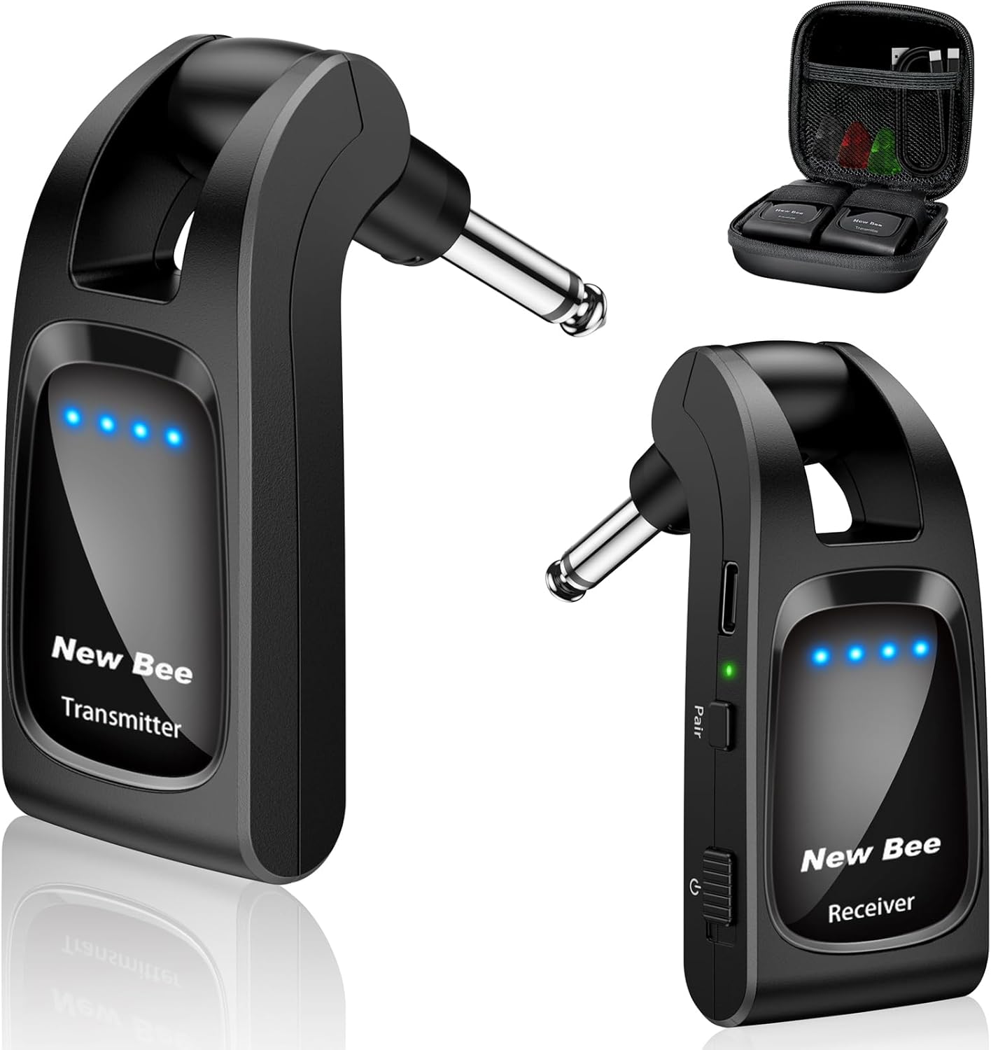 ギター ワイヤレス 送受信機 ベース エレキ ワイヤレスシールド 6.35mmプラグ 2.4GHz 6チャンネル 280°回転 1対多 USB-C充電 6時間連続使用 直接プラグ コンパクト 軽量 ブラック New Bee WJ21