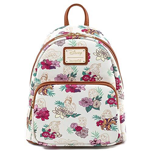 ディズニー プリンセス リュック シンデレラ ラプンツェル アリエル ベル 女の子 バッグパック 可愛い Loungefly Disney Princesses Floral Print Faux Leather Womens Double Strap Shoulder Bag Purse