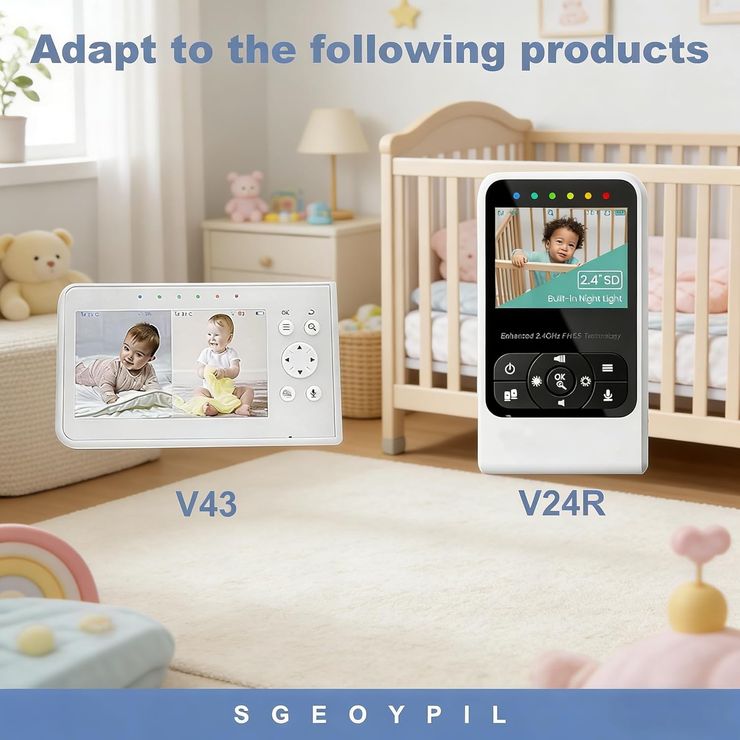 Babysenseビデオ分割画面ベビーモニターV24R V43用丸型充電アダプター（交換用バッ...