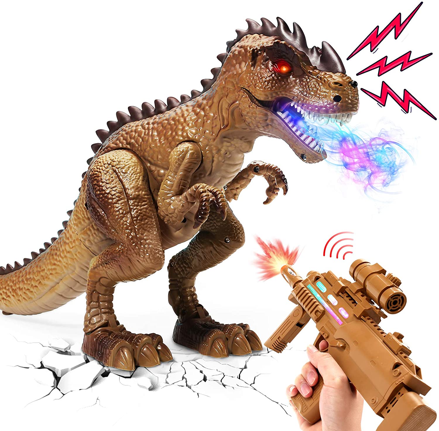 Cute Stone 恐竜おもちゃ リアル噴霧 ロボット玩具 おままごと射撃 室内ゲーム RCリモコン 恐竜フィギュア 自動走行 …