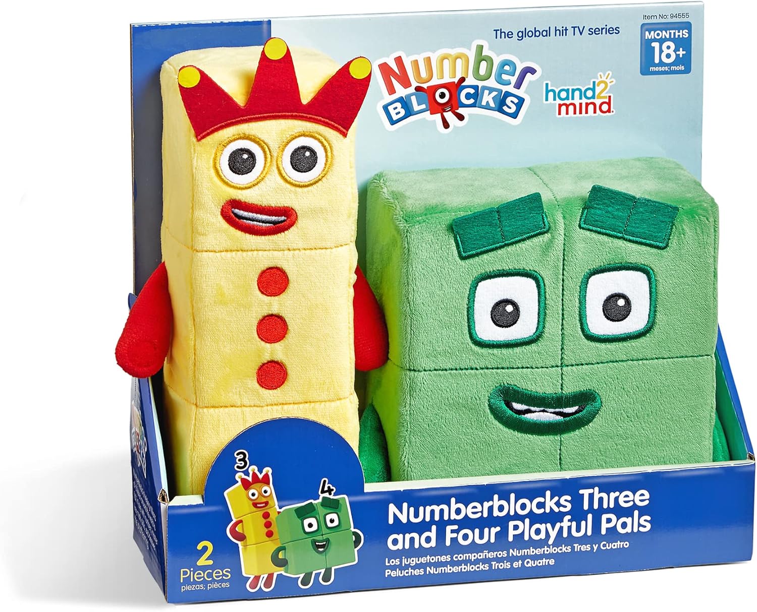 ナンバーブロックス スリー＆フォー ぬいぐるみ hand2mind 数字学習 知育玩具 幼児向け算数おもちゃ ライセンス ごっこ遊び ままごと おもちゃ 誕生日 クリスマス 女の子 男の子 【並行輸入品】hand2mind Numberblocks Three & Four Playful Pals, Plush Figure Toys