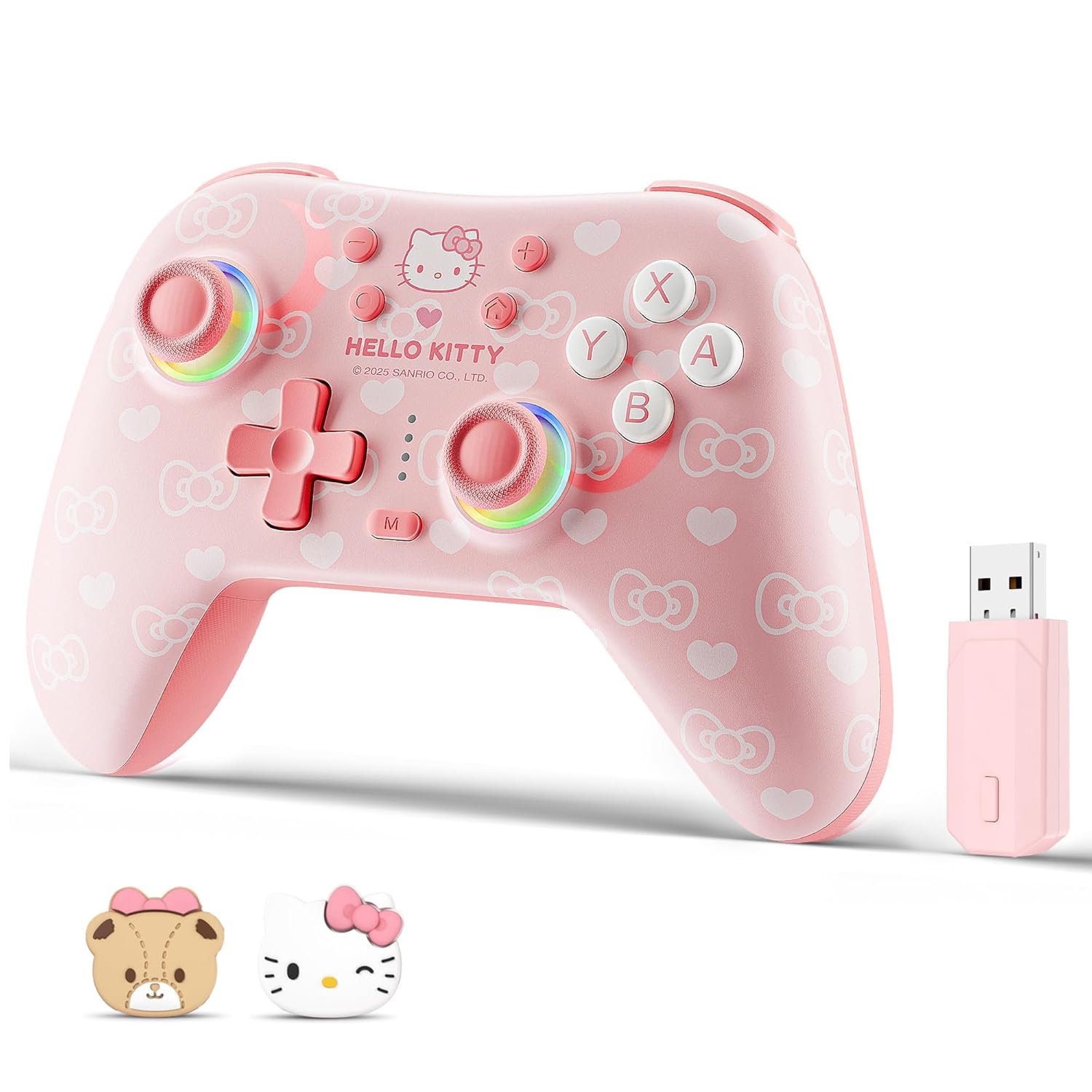 ハロー キティ Switchコントローラー ワイヤレス Bluetooth 2.4G RGBライト ホールエフェクト ジャイロ振動対応 Nintendo Switch PC iOS Android スイッチ ごっこ遊び ままごと おもちゃ 誕生日 クリスマス 女の子 男の子 【並行輸入品】Hello Kitty Hall Effect Controllers