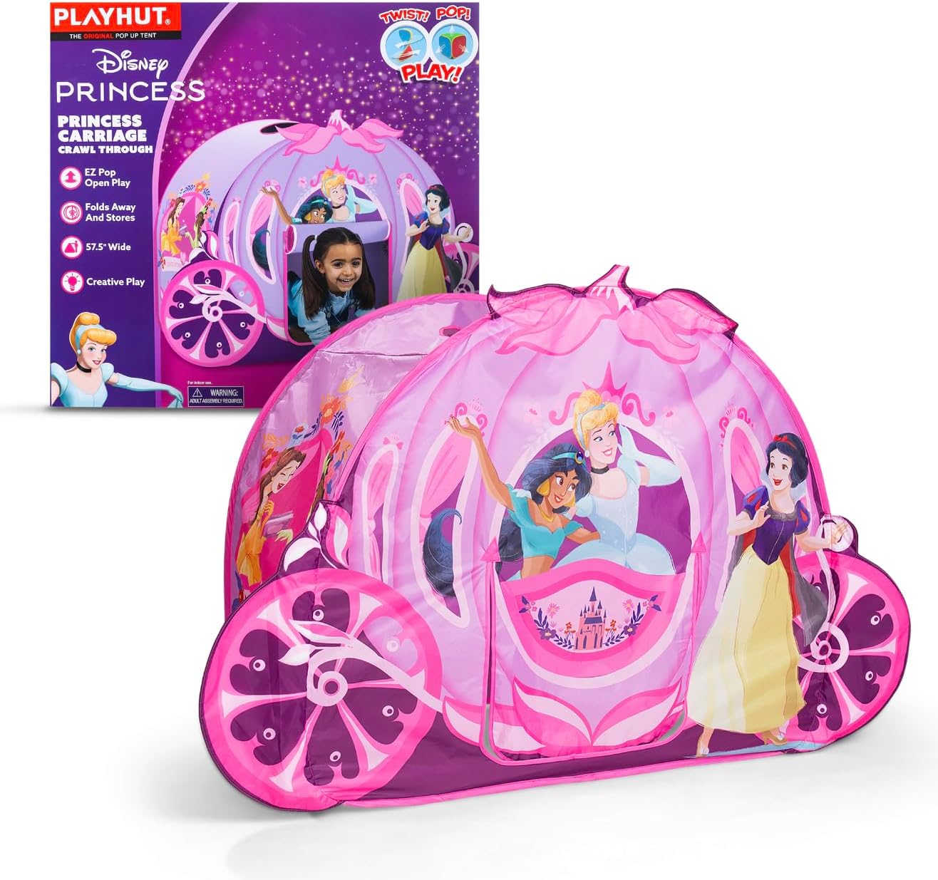 樂天商城 - ディズニープリンセス プレイ テント 馬車型 ポップアップ式 クロールスルー 折りたたみ式 キッズテント 室内外対応 軽量 収納簡単 ごっこ遊び ままごと おもちゃ 誕生日 クリスマス 女の子 男の子 【並行輸入品】Playhut Disney Princess Carriage Crawl Through