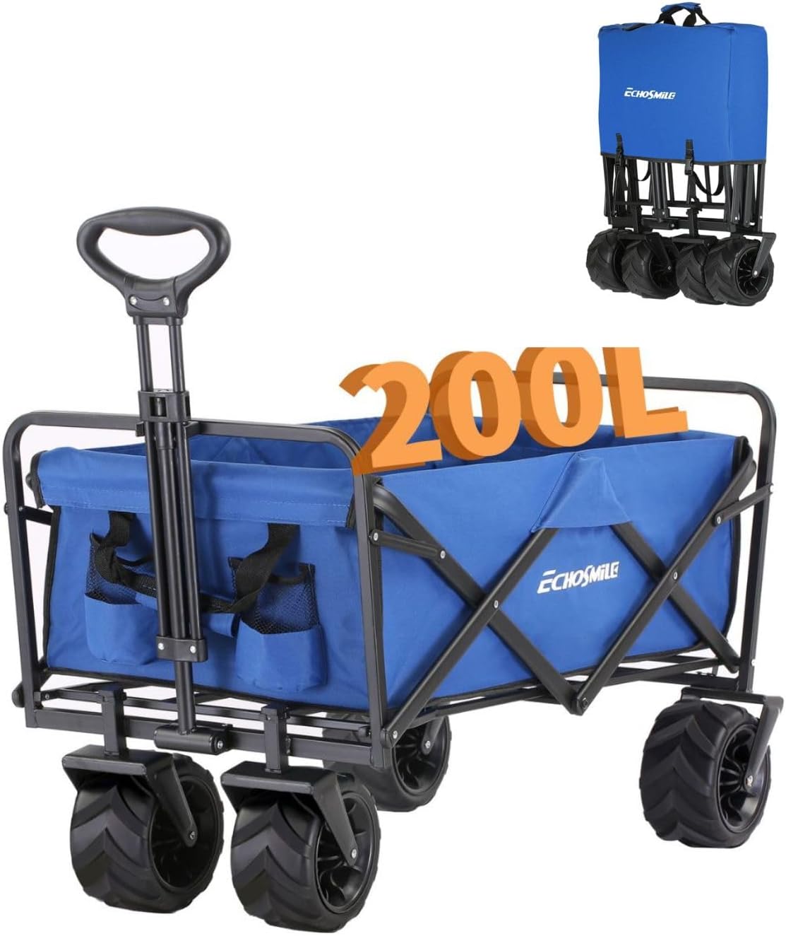 EchoSmile キャリーワゴン 大容量 アウトドアワゴン キャンプ キャリーカート【10CM極太タイヤ 】 耐荷..