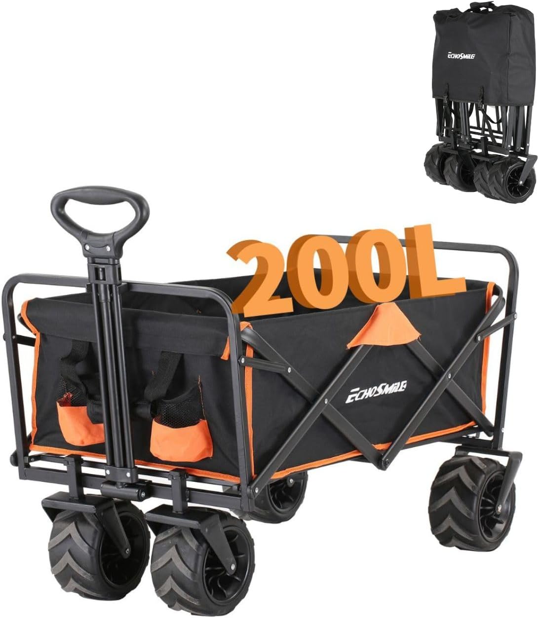 EchoSmile キャリーワゴン 大容量 アウトドアワゴン キャンプ キャリーカート【10CM極太タイヤ 】 耐荷..