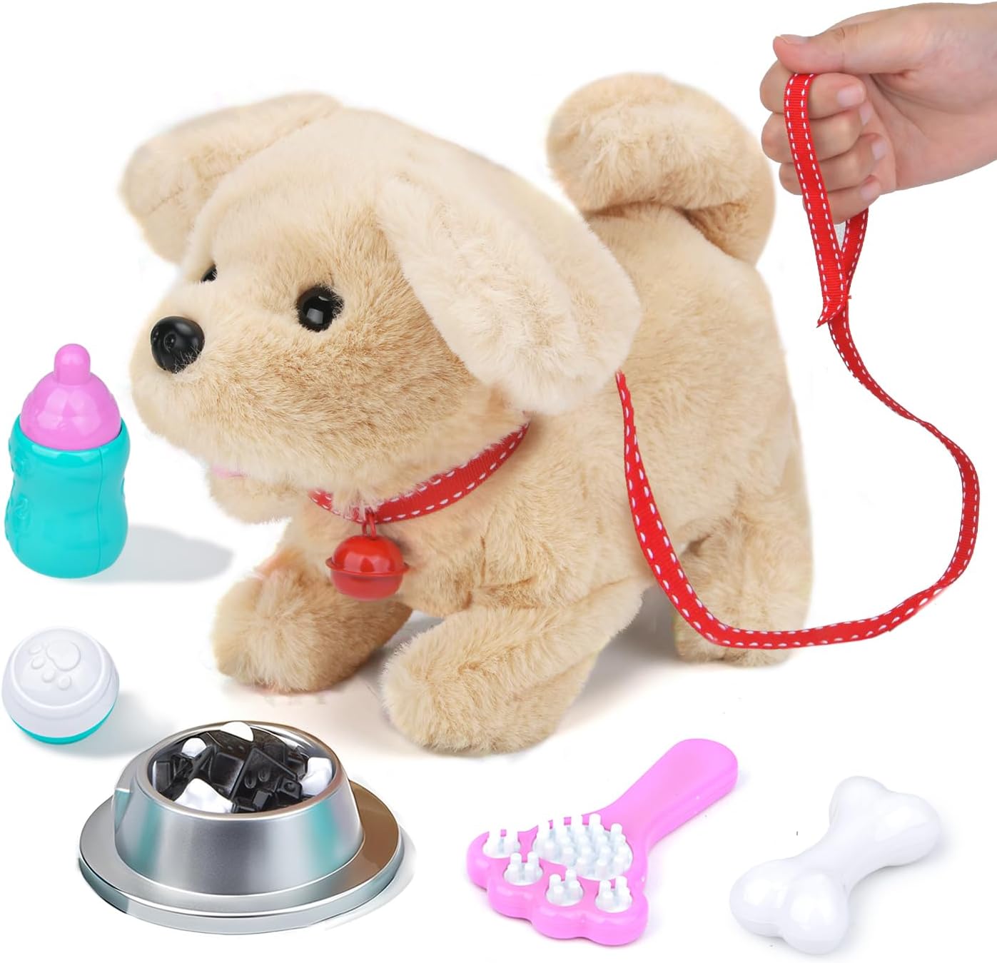 Dog - ぬいぐるみ 犬 電動 ごっこ遊び 鈴をつけ、綱を引き ペット美容キット お医者ごっこ遊び ペット飼う 動くいぬ 音声付き おもちゃ 子供 プレゼント 知育玩具