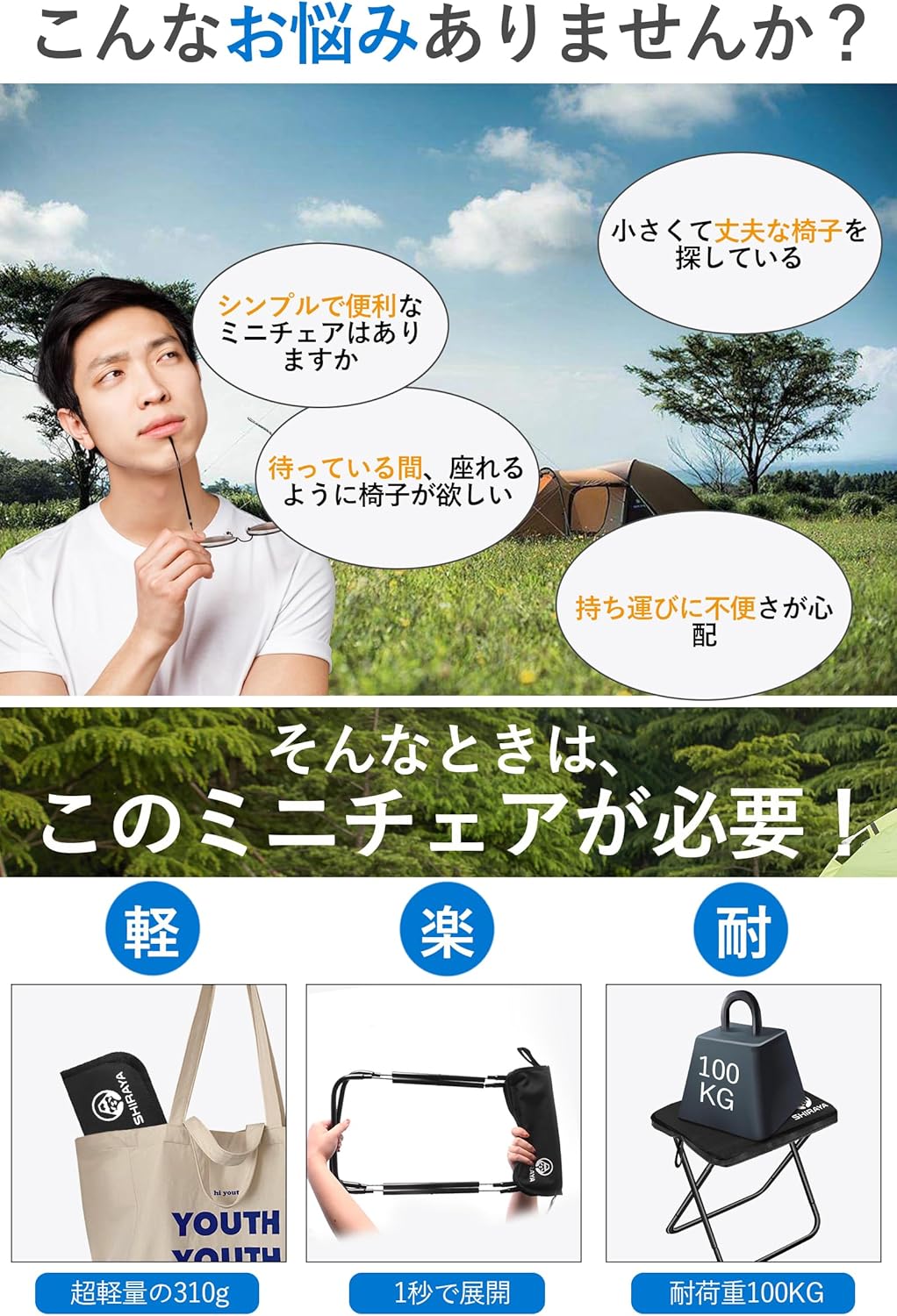 shiraya【Newモデル】折りたたみ椅子 アウトドアチェア コンパクト 超軽量 アルミ合金 ショルダー付き 持ち運び便利 収納袋一体型 携帯チェア キャンプ 椅子 日本語説明書付き ハイキング 釣り（ブラック） aoitrade-1-10002545 AOITRADE楽天市場店 サンプル画像2