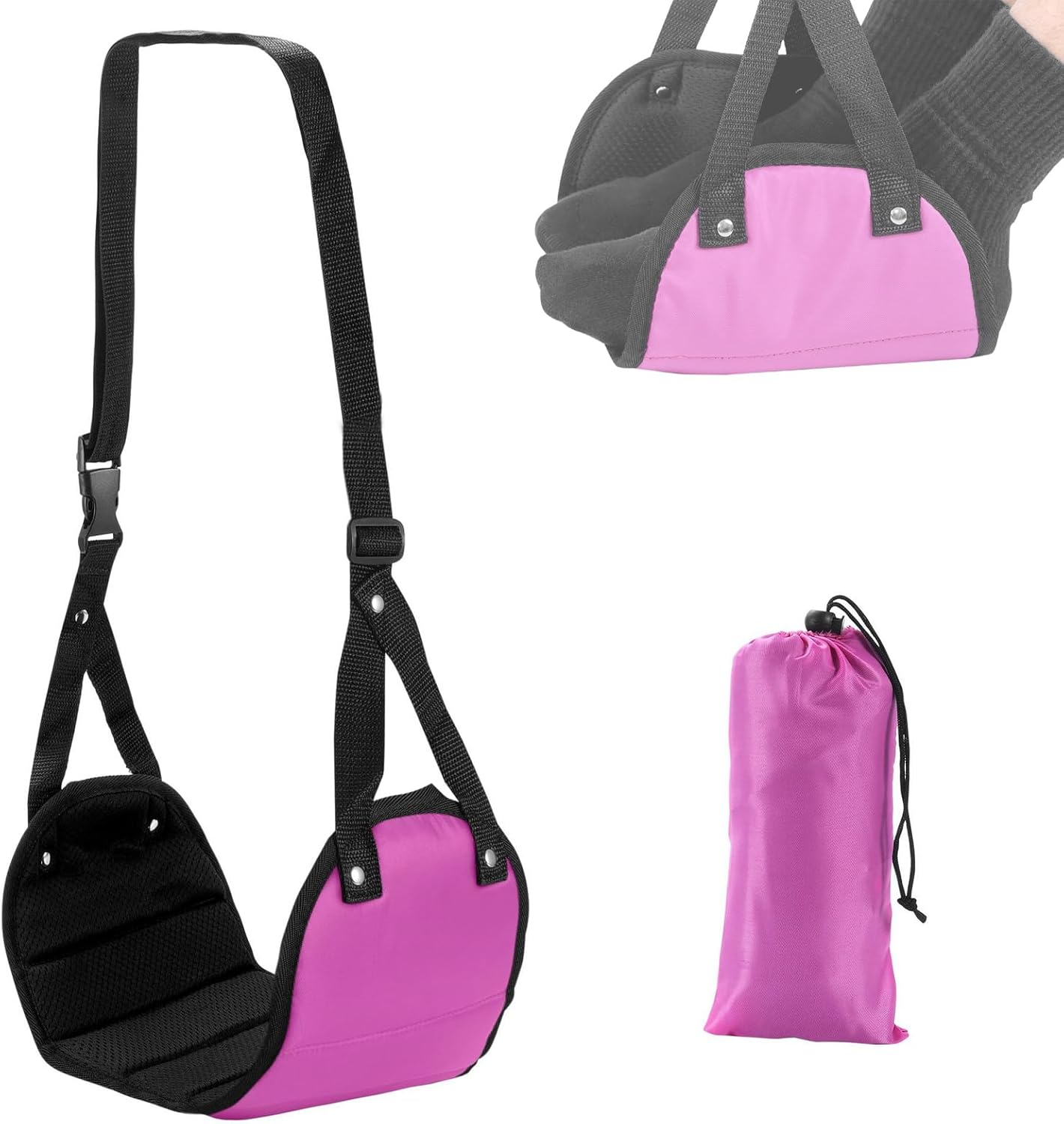 BTtime フットレスト 足置き ハンモック 折りたたみ式 フットサポート トラベルフットレスト 機内リラックスグッズ 収納パック付き 耐荷重10kg 長距離移動時に リラックス 足むくみ予防 便利 オフィス/車用/夜行バス/新幹線/飛行機/旅行用 (ローズレッド)