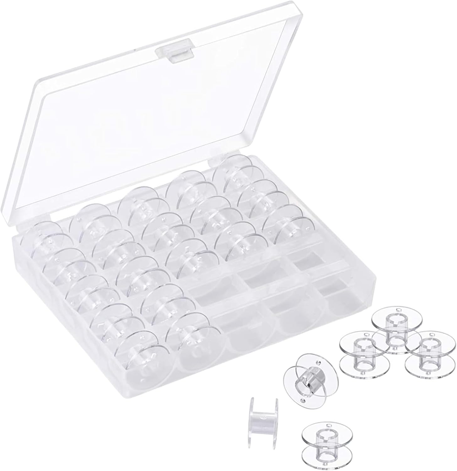 BTtime ミシンボビン 25個セット 家庭用ミシンボビン ボビンホルダー 透明ボビン プラスチック製ボビン ミシン付属品 収納ケース付 裁縫道具 ハンドメイ...