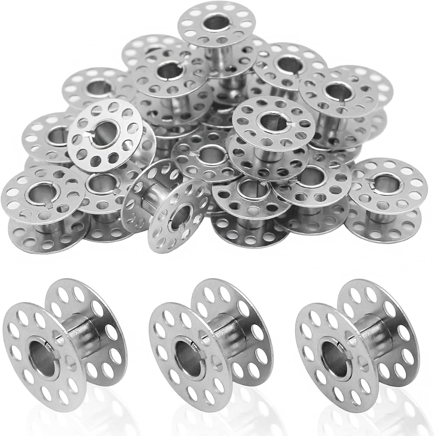 BTtime 家庭用ミシン ボビン 25個 金属製 ミシンボビン シャトルフック 家庭用 ミシン部品 交換品 縫製用品 繰り返しの使用 簡単な収納 (シルバー)