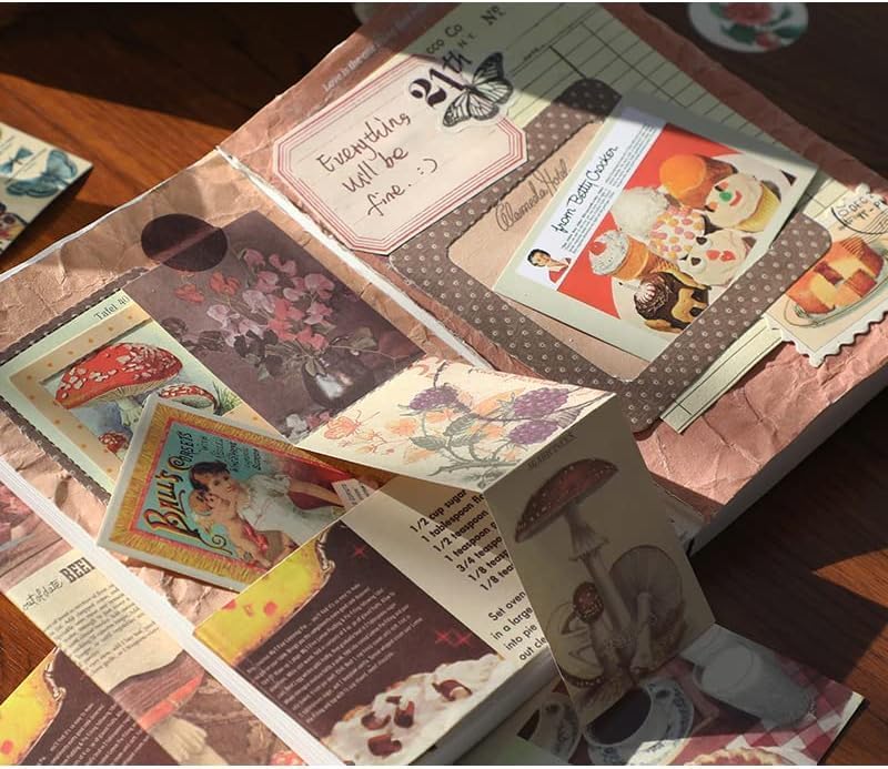 文房具セット コラージュ 素材 ヴィンテージ スクラップブック スケジュール帳 バレットジャーナル a6 バインダー DIYジャーナリング 手作り 子供 小学生女子が喜ぶプレゼント 文房具 可愛い 入学祝い (ブラウン) aoitrade-1-10002718 AOITRADE楽天市場店 サンプル画像2