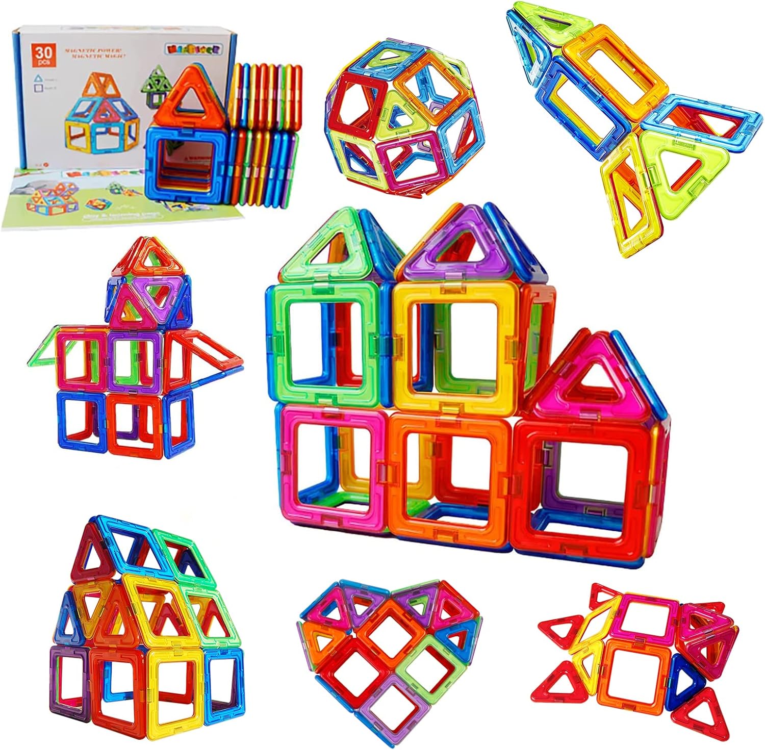 MAGBLOCK 30ピース マグネットブロック 磁石ブロック マグネットおもちゃ 積み木 立体 知育玩具 小学生 男の子 女の子 子供 入園 保育園 贈り物 ギフト 誕生日 クリスマス プレゼント （日本語マニュアルを含む）