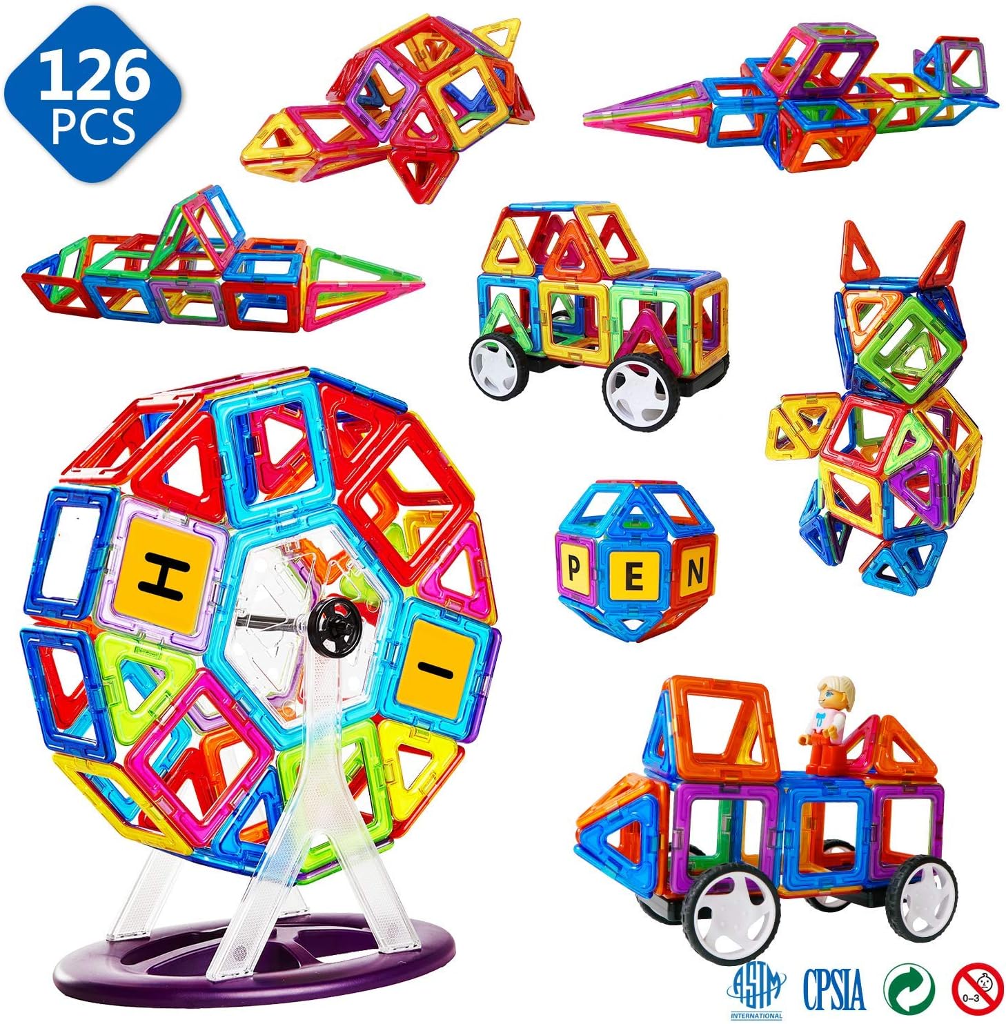 MAGBLOCK 126ピース マグネットブロック 磁石ブロック マグネットおもちゃ 積み木 立体 知育玩具 小学生 男の子 女の子 子供 入園 保育園 贈り物 ギフト 誕生日 クリスマス プレゼント （日本語マニュアルを含む）