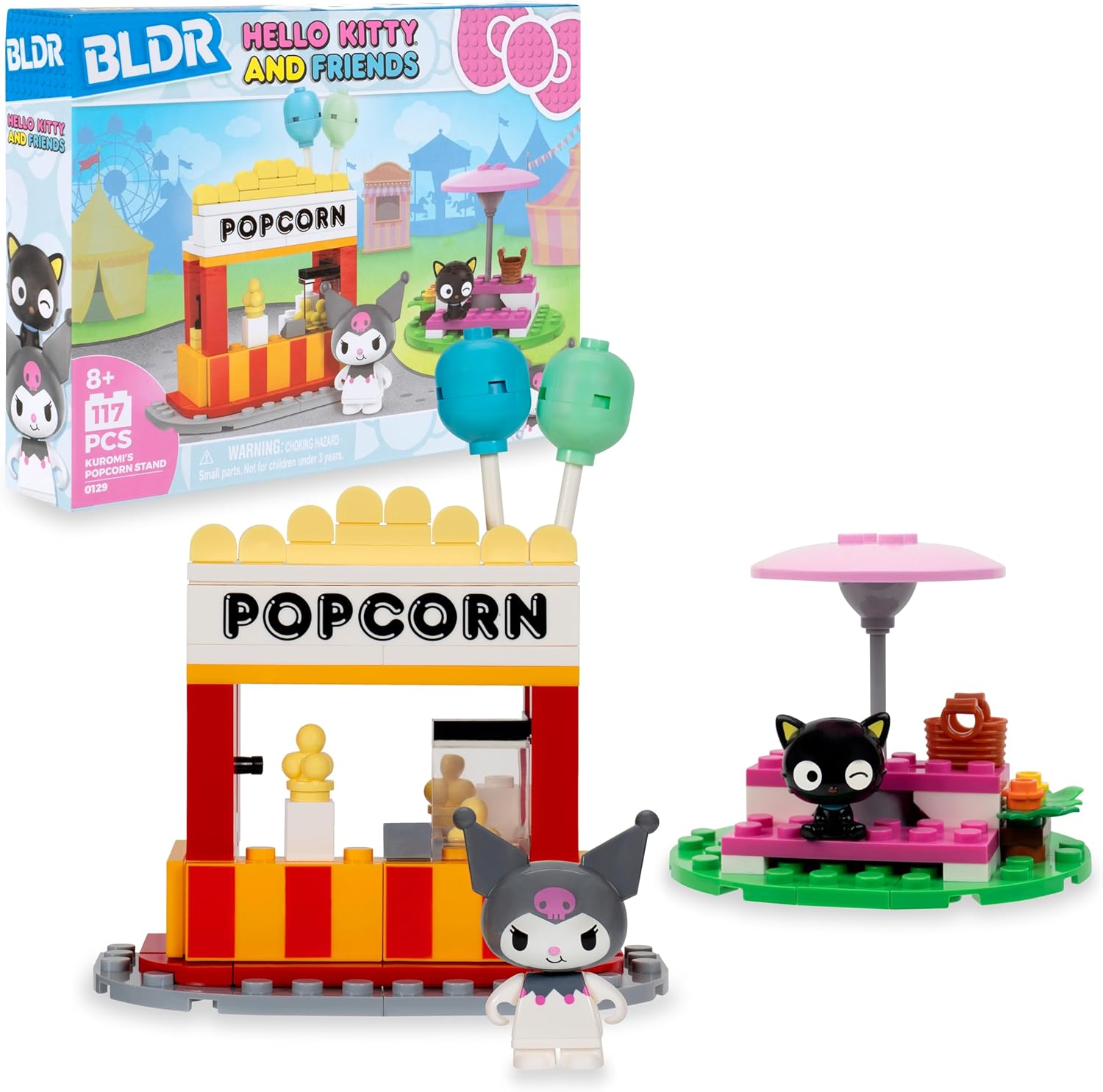 ハロー キティ＆フレンズ クロミのポップコーンスタンド 組み立てブロック 117ピース｜サンリオ公式 クロミ＆チョコキャット ミニフィギュア付き おもちゃ ごっこ遊び ままごと おもちゃ 誕生日 クリスマス 女の子 男の子【並行輸入品】