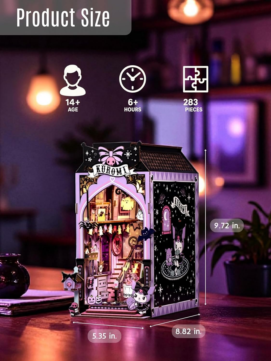 ハンズクラフト クロミ スプーキーハウス DIY ブックヌックキット サンリオ公式 283ピース 3D木製パズル LEDライト付き 大人・ティーン向け ハロウィンデコレーション おもちゃ ごっこ遊び ままごと おもちゃ 誕生日 クリスマス 女の子 男の子【並行輸入品】