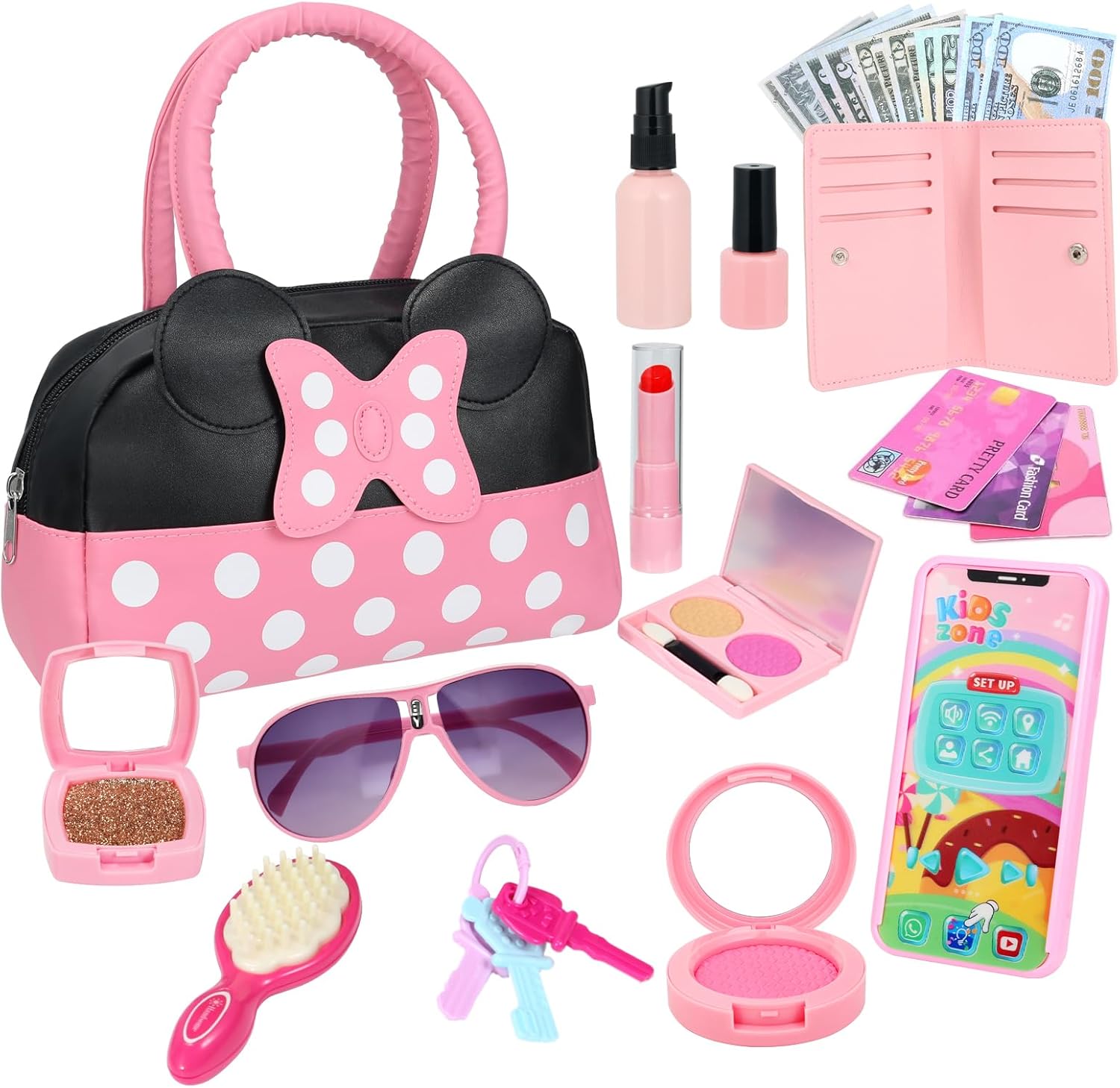 ミニー マウス 女の子 ごっこ遊び お財布セット メイクアップ&アクセサリー付き プリンセスおままごと バッグ・電話・メイクおもちゃ 3歳〜6歳 誕生日プレゼン...