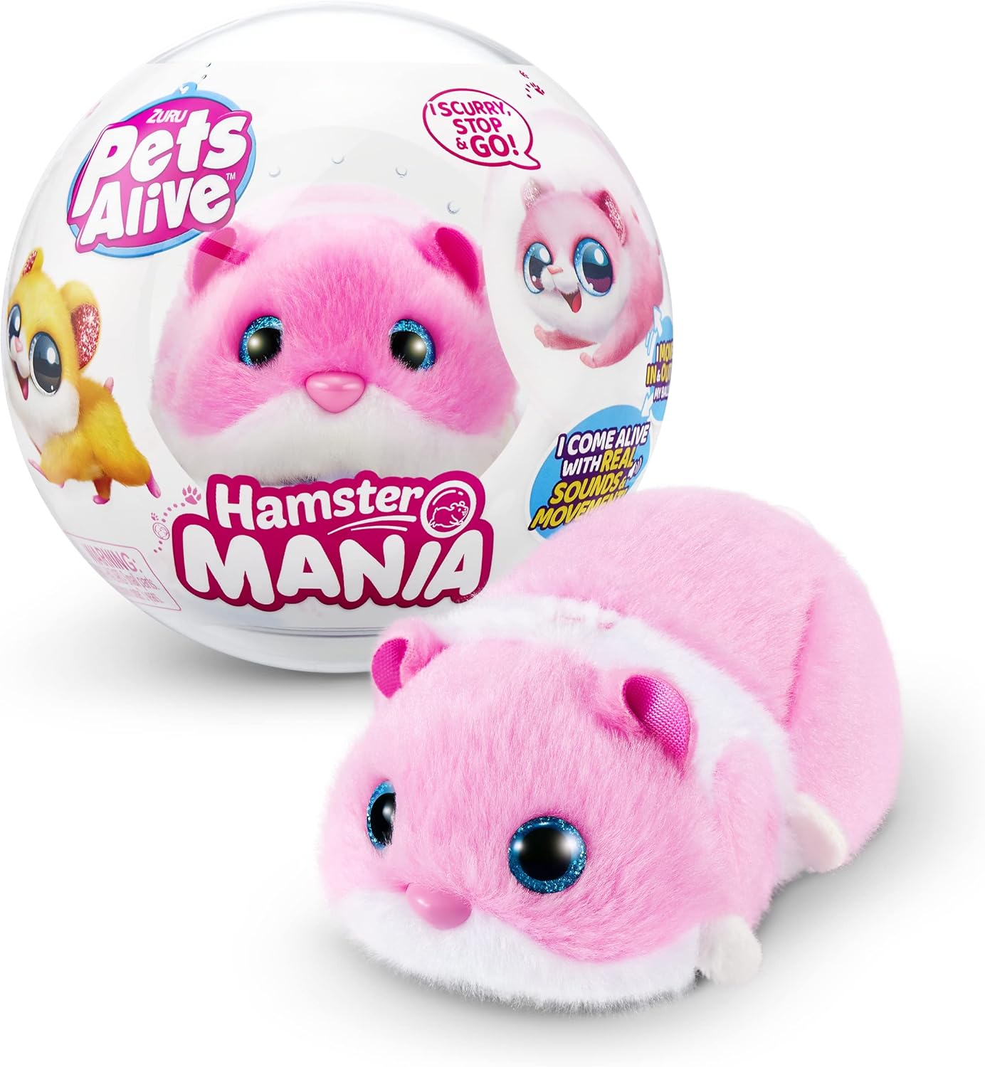 Pets Alive Hamstermania ピンク ZURU 電子ペット ハムスター 20種類以上のサウンド付き スマート走行 ボール付きぬいぐるみ 子供向けおもちゃ 3歳以上 ごっこ遊び ままごと おもちゃ 誕生日 クリスマス 女の子 男の子【並行輸入品】