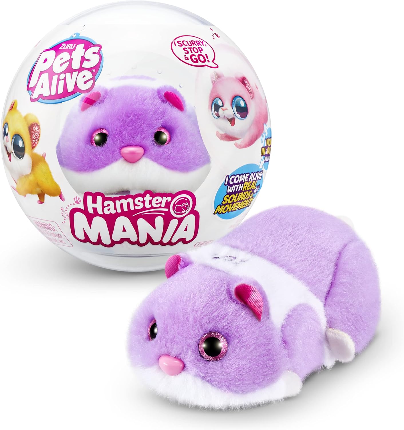 樂天商城 - Pets Alive Hamstermania パープル ZURU 電子ペット ハムスター 20種類以上のサウンド付き スマート走行 ボール付きぬいぐるみ 子供向けおもちゃ 3歳以上 ごっこ遊び ままごと おもちゃ 誕生日 クリスマス 女の子 男の子【並行輸入品】